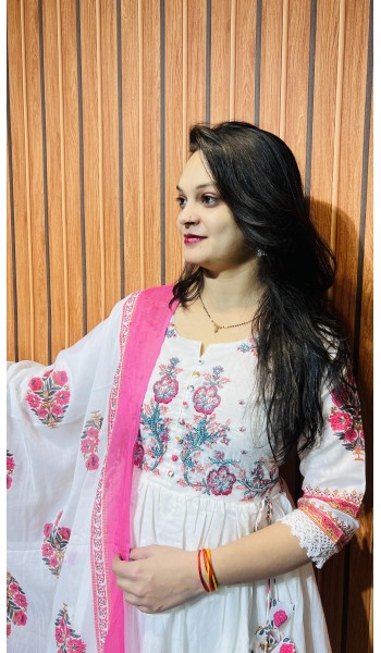 Anarkali Mulmul White