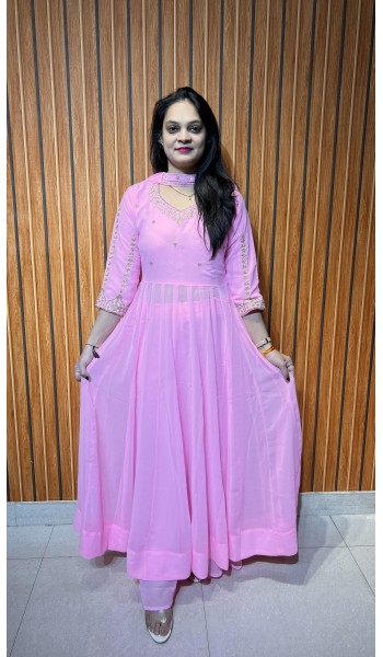 Georgette Plazo Set Pink