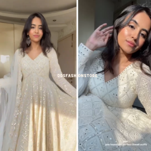 Indian White Embroidered Sequin Anarkali Kurta & Dupatta set