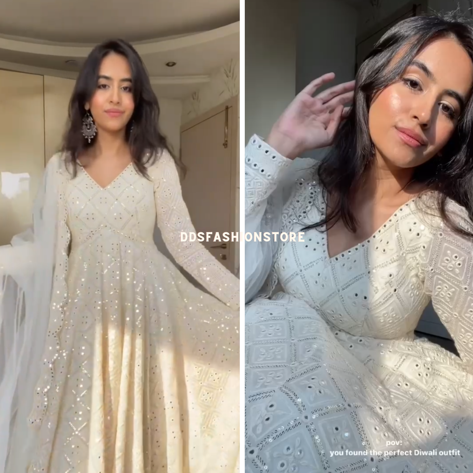 Indian White Embroidered Sequin Anarkali Kurta & Dupatta set