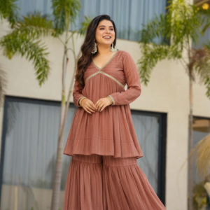 Designer Printed Kurta Sharara Set with Lace Work