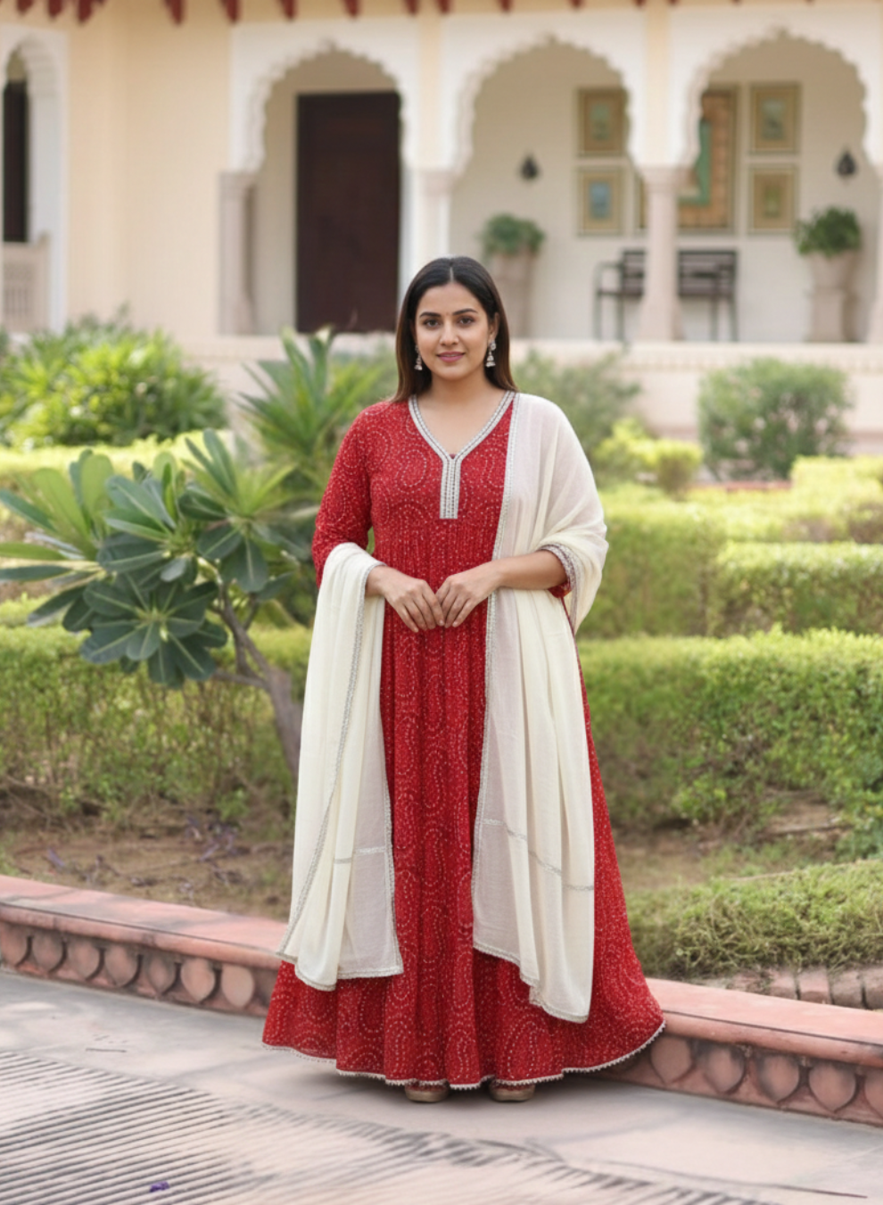 Ethnic Gotta Work Bandhej Anarkali gown with Dupatta