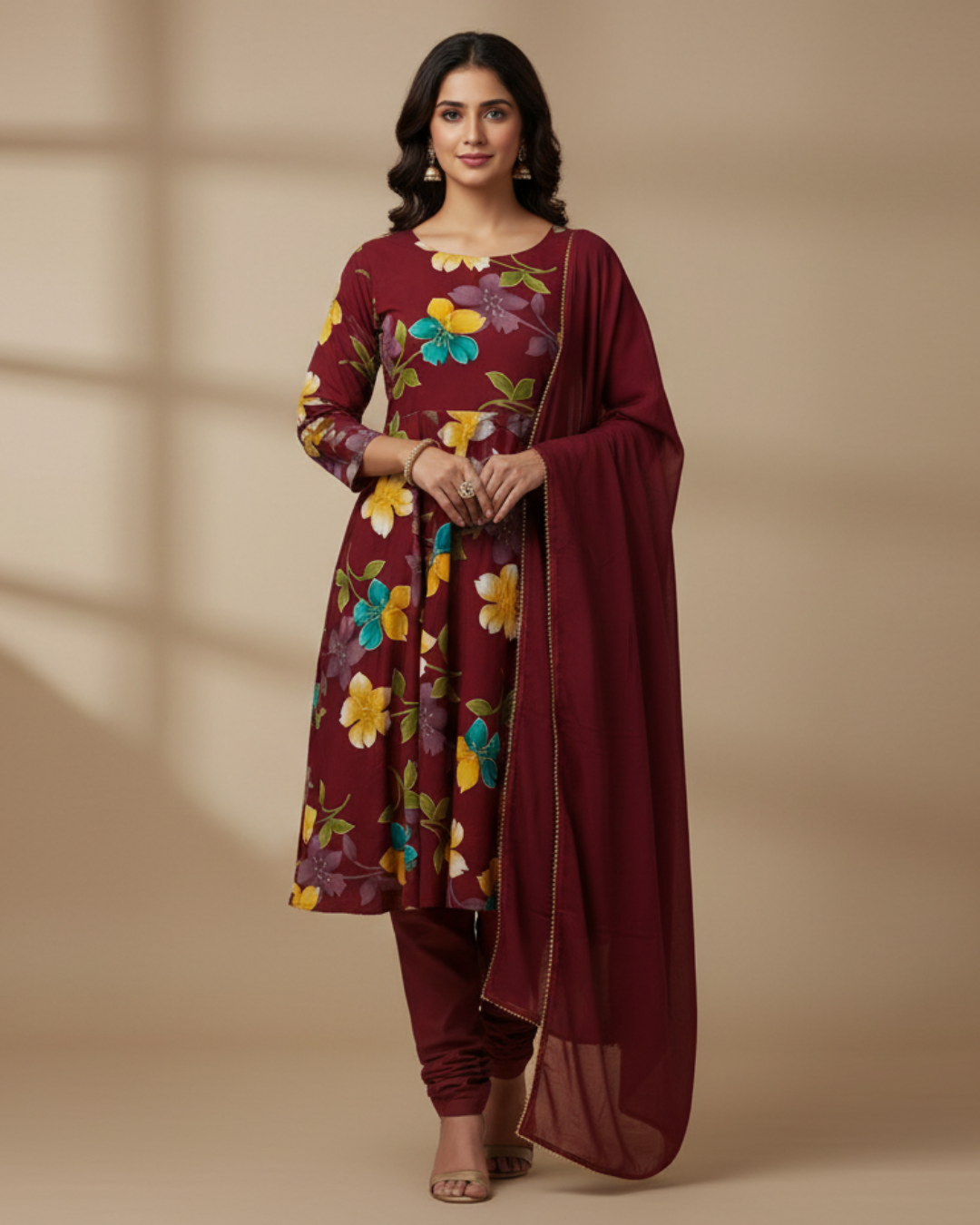 Cotton Digital Printed 3 Pc Anarkali Set