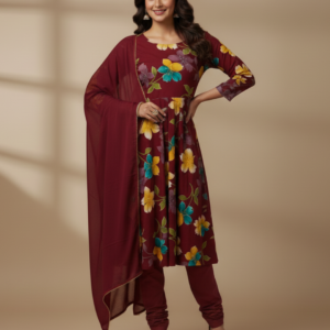 Cotton Digital Printed 3 Pc Anarkali Set