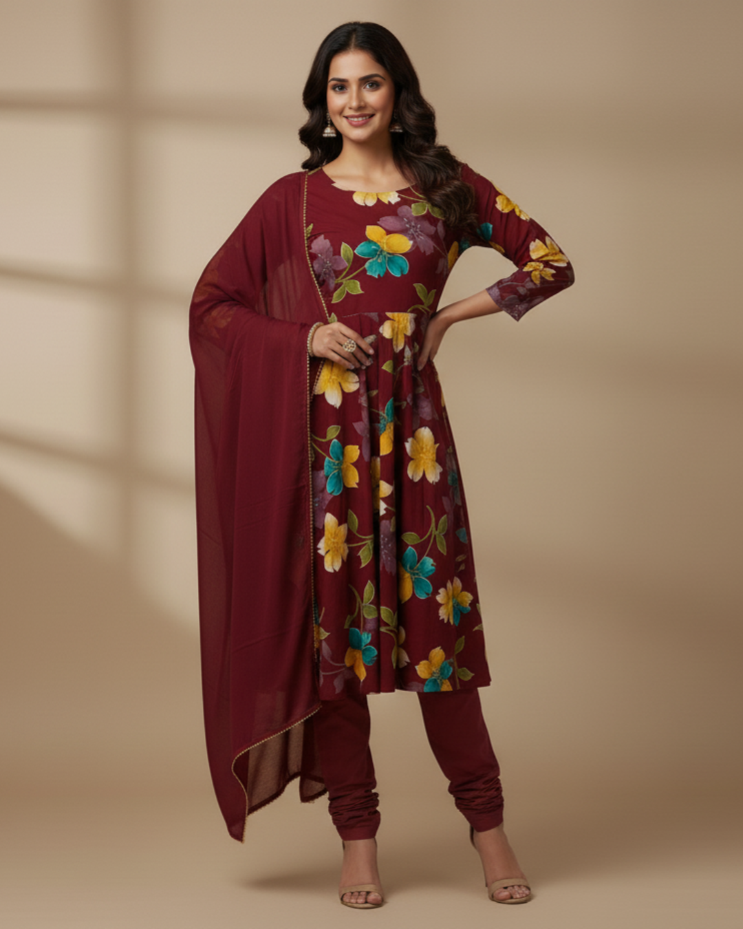 Cotton Digital Printed 3 Pc Anarkali Set