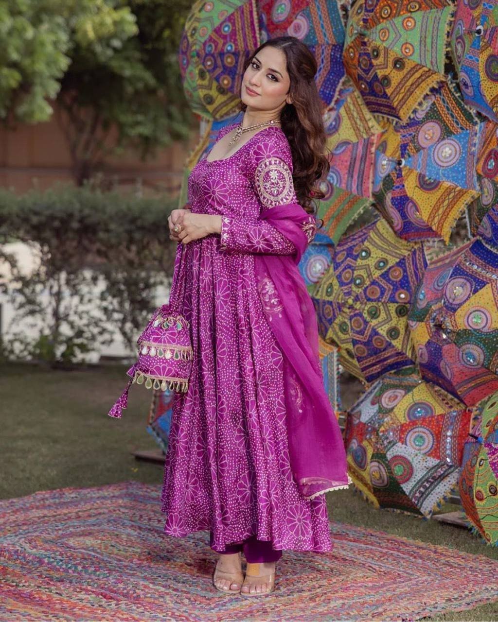Eshna Bloom Chinon Digital Print Gown with Crepe Palazzo & Dupatta