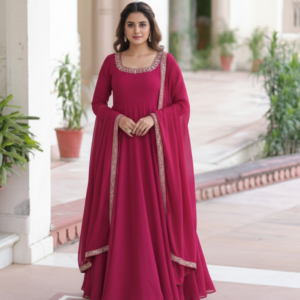 Premium Fandy Silk Sequins Embroidered Anarkali Gown with Dupatta
