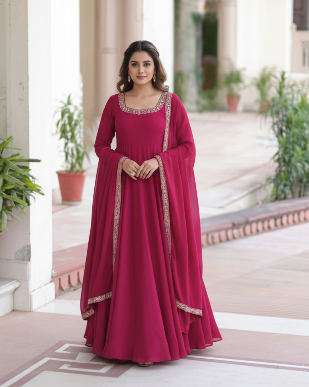 Premium Fandy Silk Sequins Embroidered Anarkali Gown with Dupatta