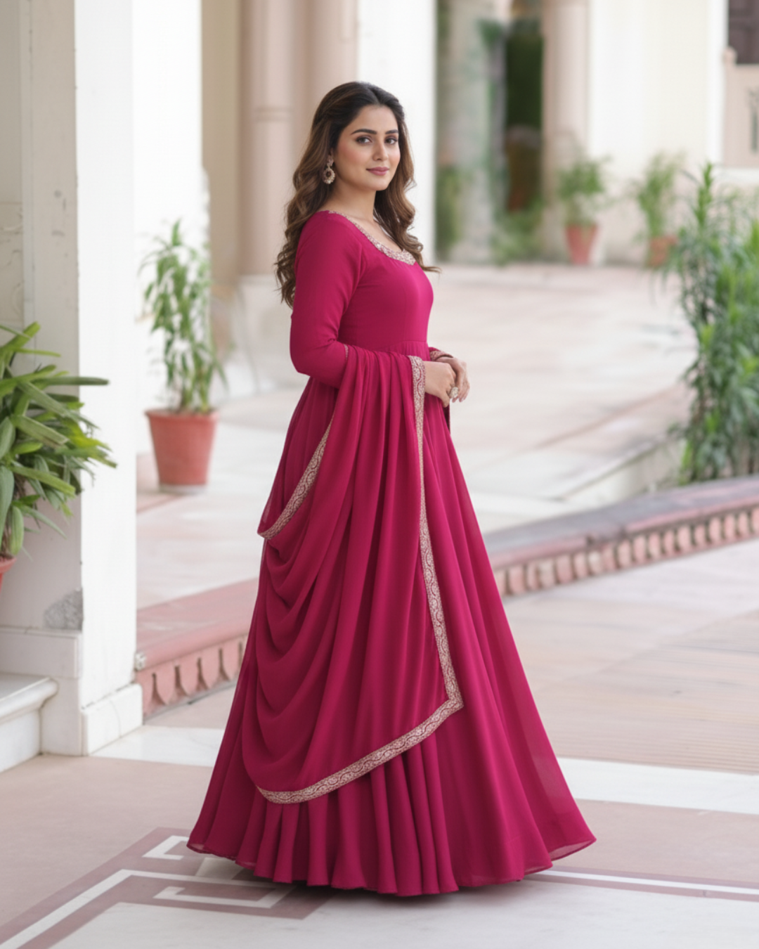 Premium Fandy Silk Sequins Embroidered Anarkali Gown with Dupatta