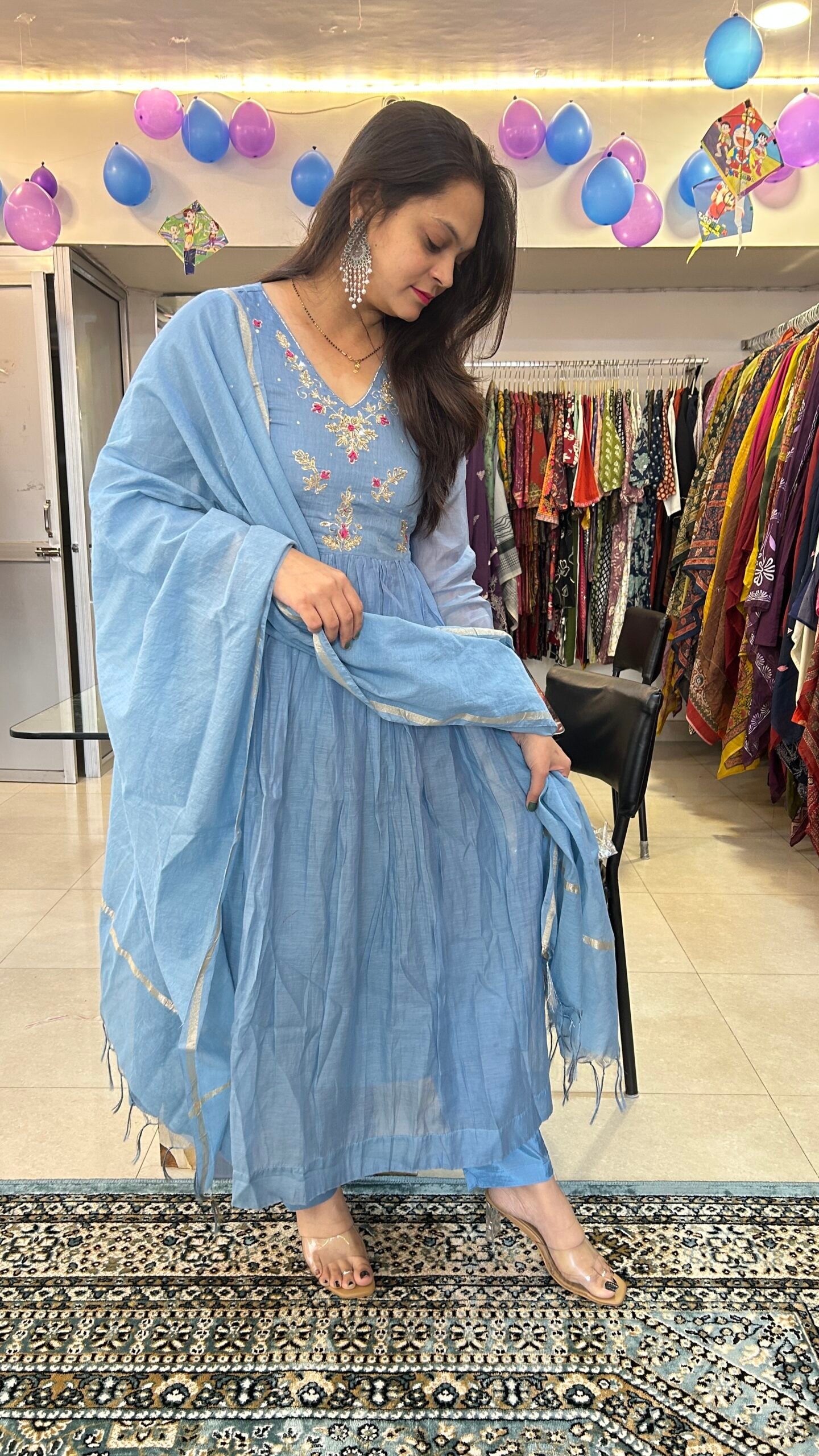 Cotton Mul Chanderi Kurti Set