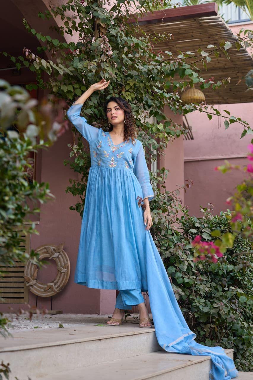 Cotton Mul Chanderi Kurti Set