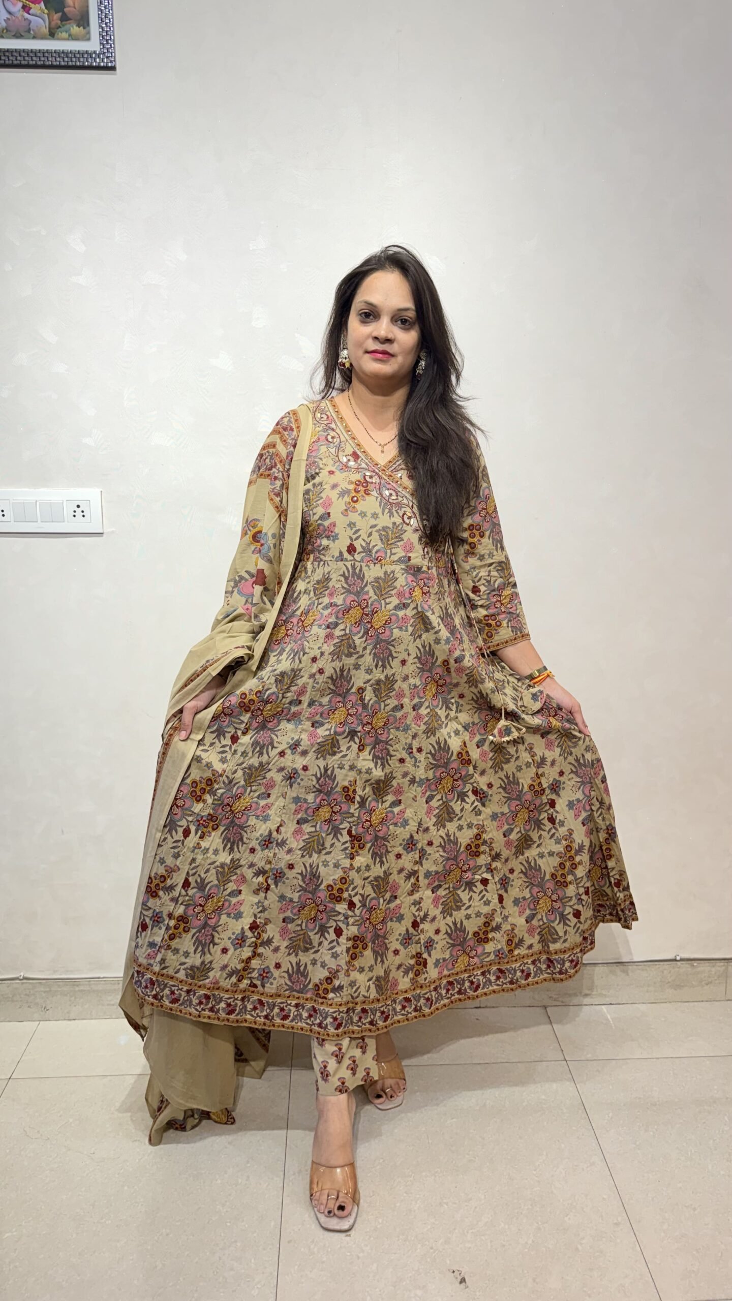 Block Print Taj Cotton Anarkali with Angarkha Patter