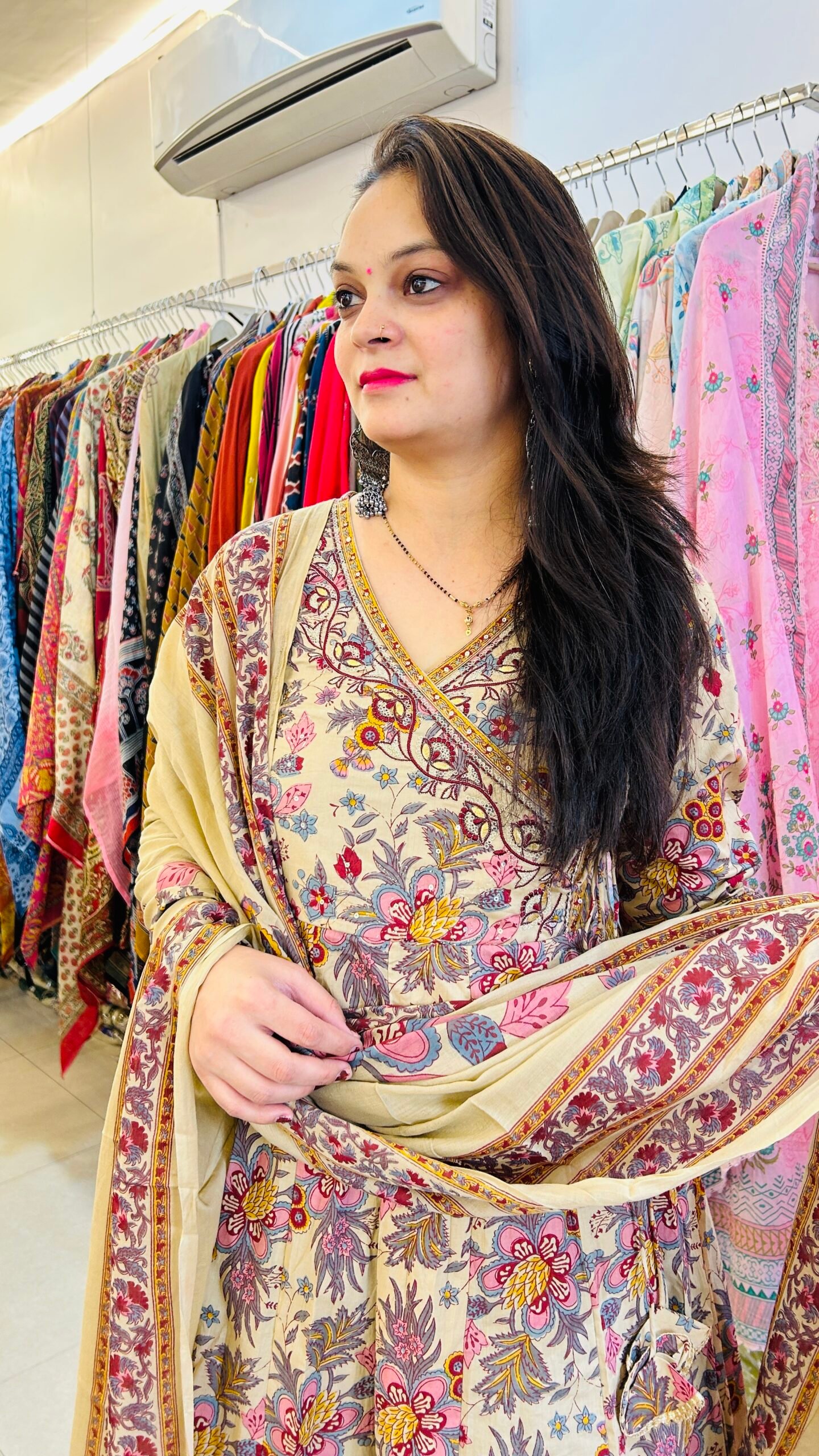 Taj Cotton Angarkha Pattern Anarkali with block print