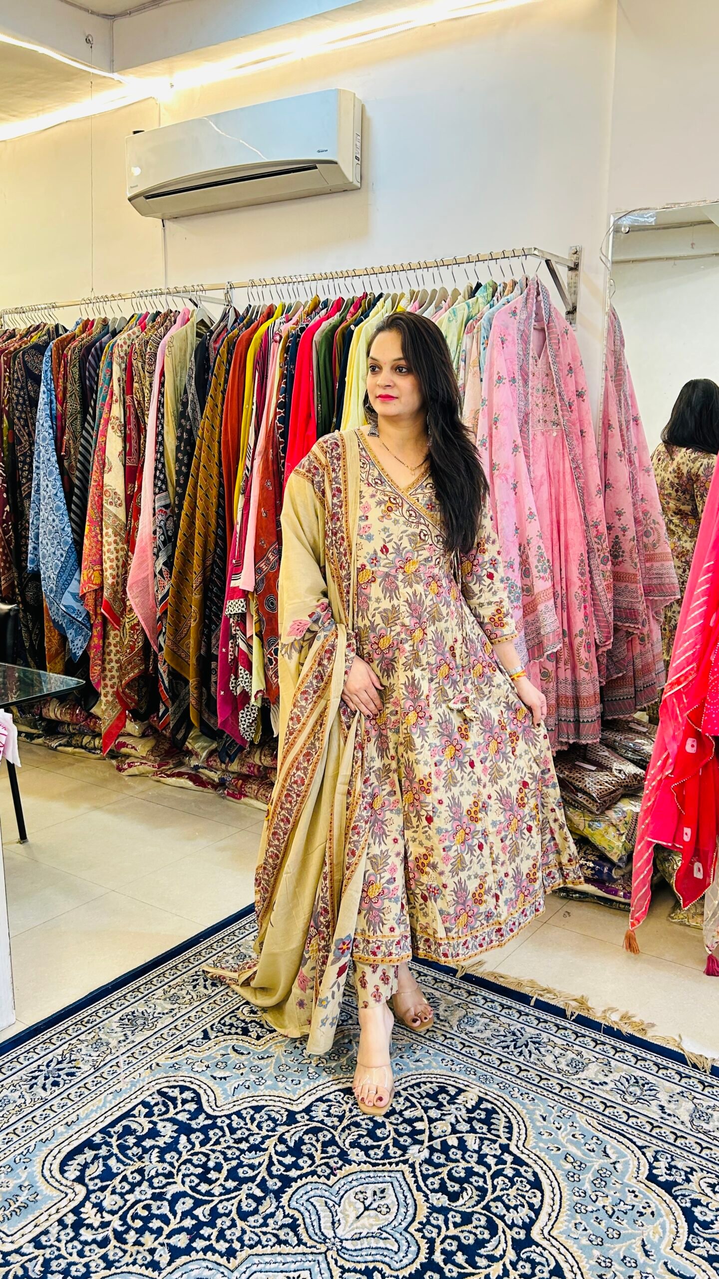 Taj Cotton Angarkha Pattern Anarkali with block print