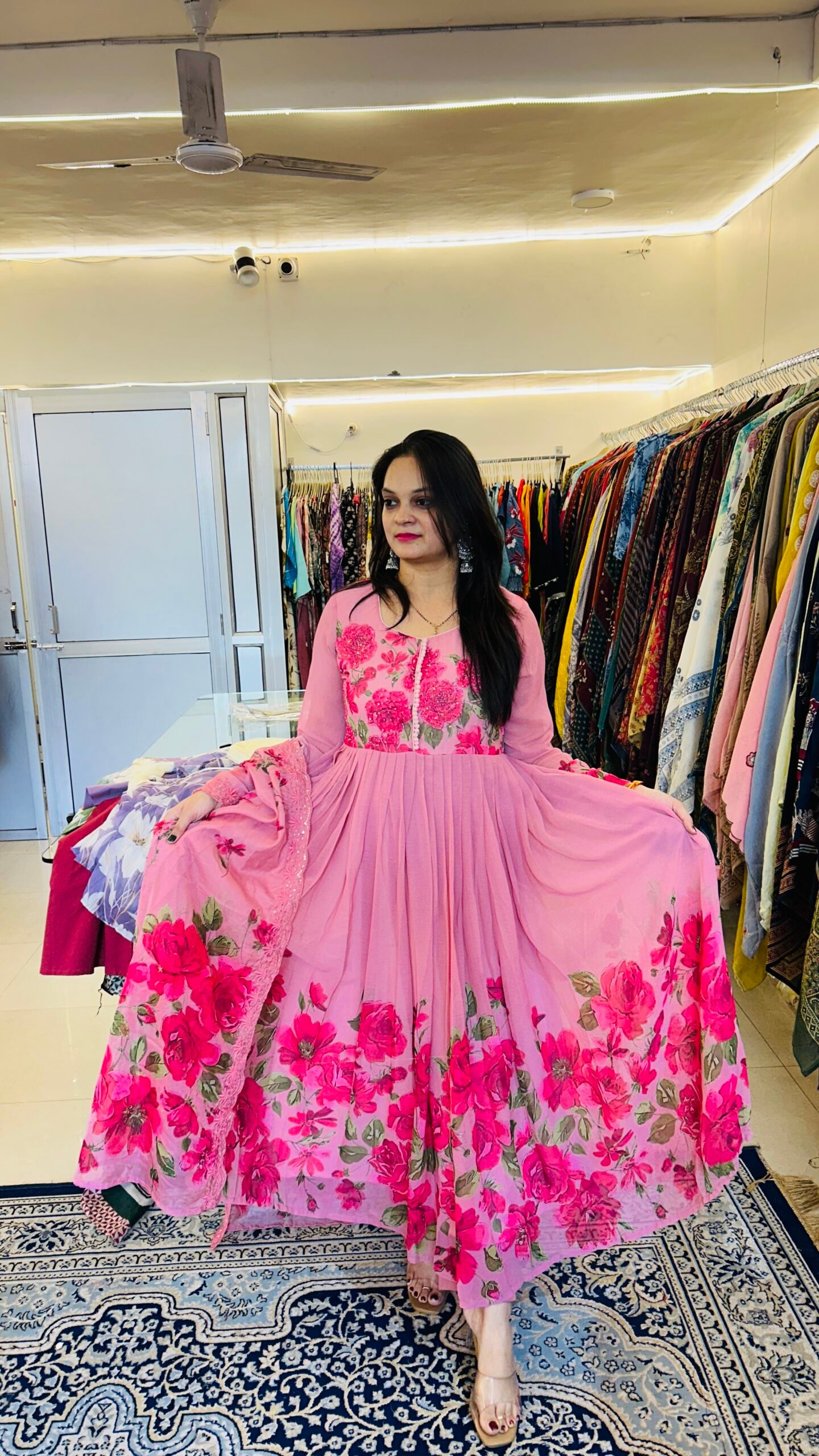 Enchanting Floral Chiffon Anarkali with Signature Back Tassels