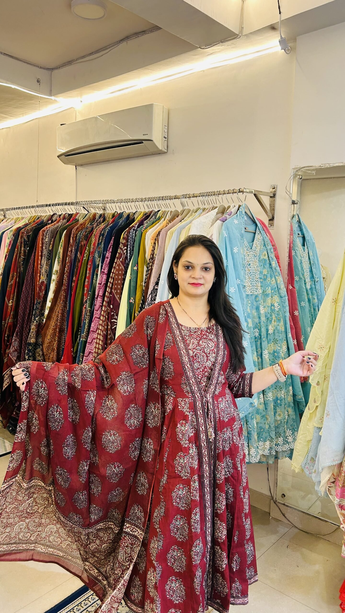 Taj Cotton Ajarak Print Front Cut Anarkali for Women