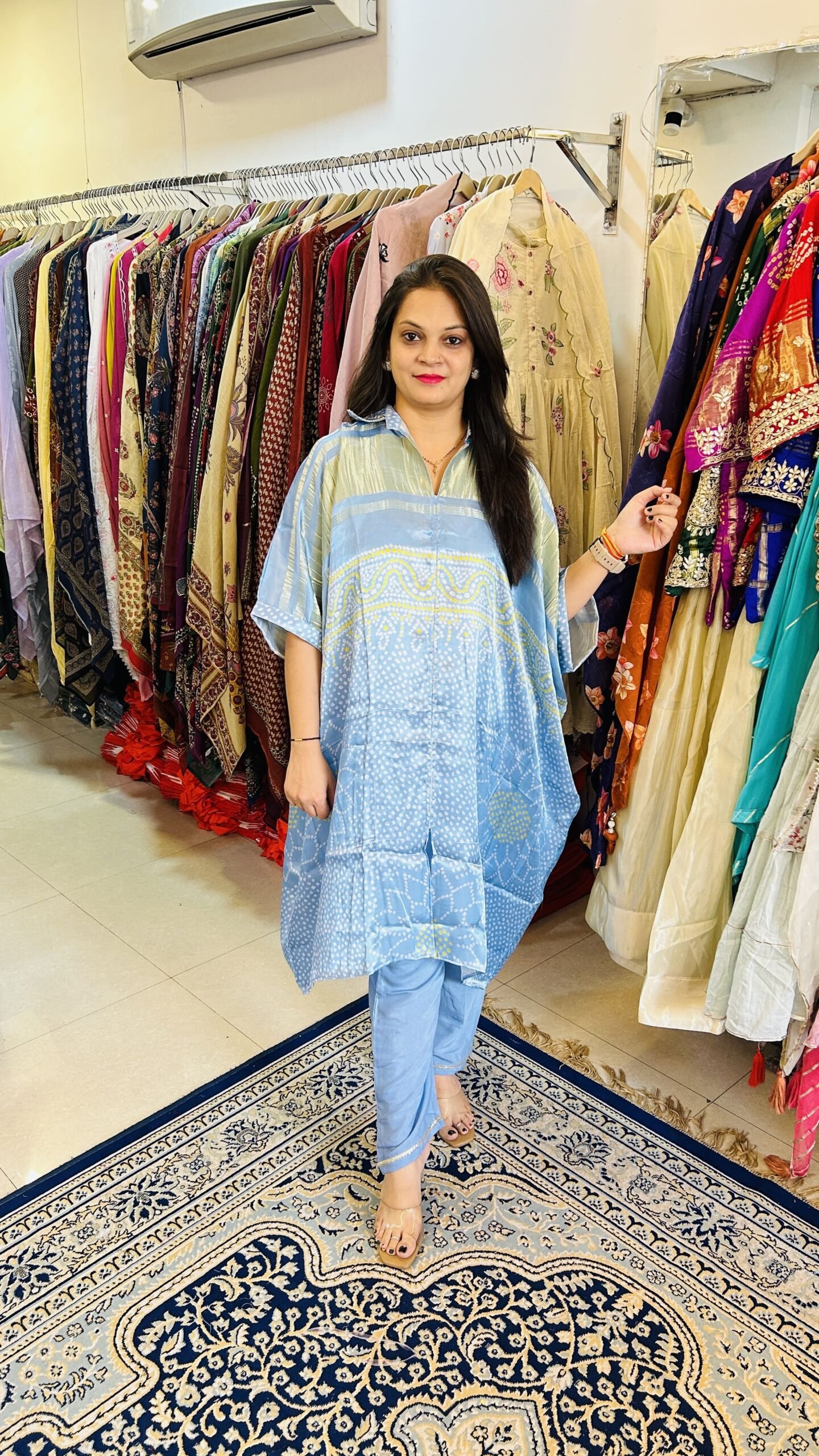 Pure Gaji Silk Kaftan with Bandhani Print