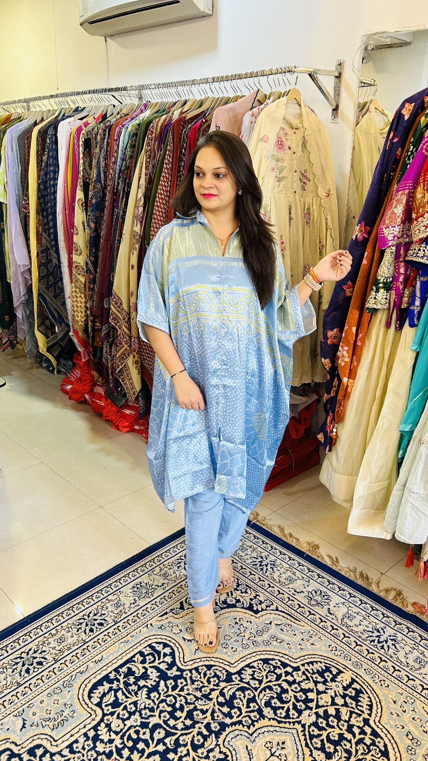 Pure Gaji Silk Kaftan with Bandhani Print