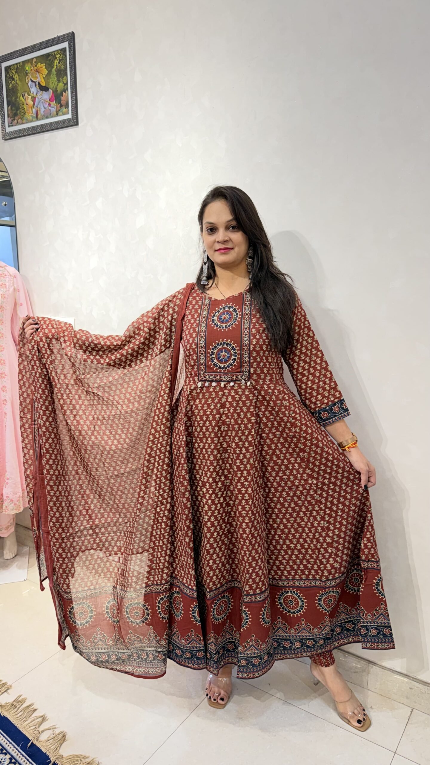 Taj Cotton Ajarak Print Anarkali