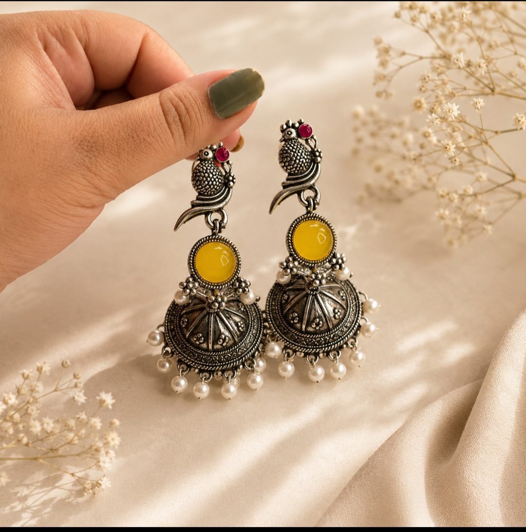 Handcrafted Silver Oxidised Jhumkas
