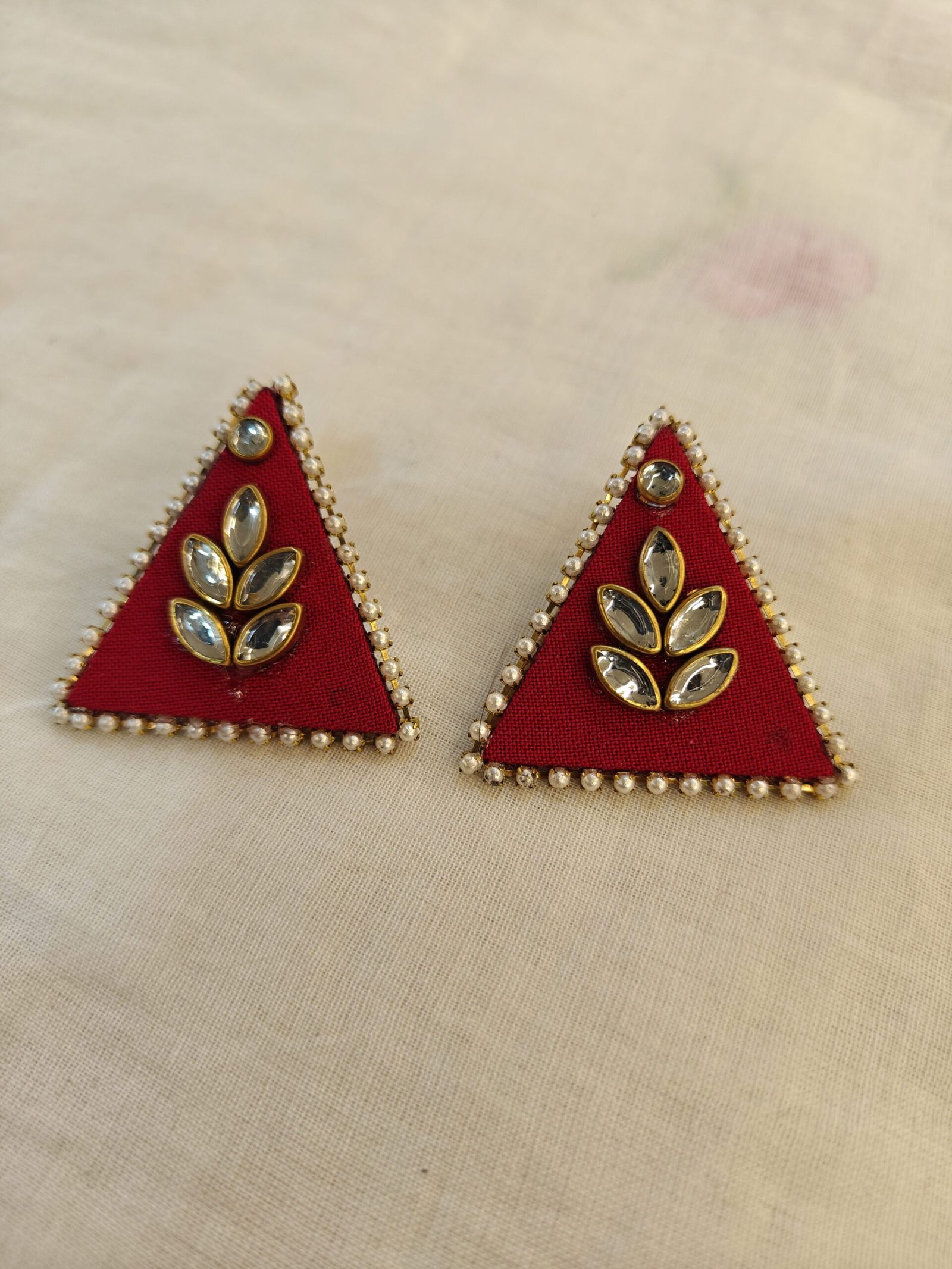 Fabric Kundan Stud Earings