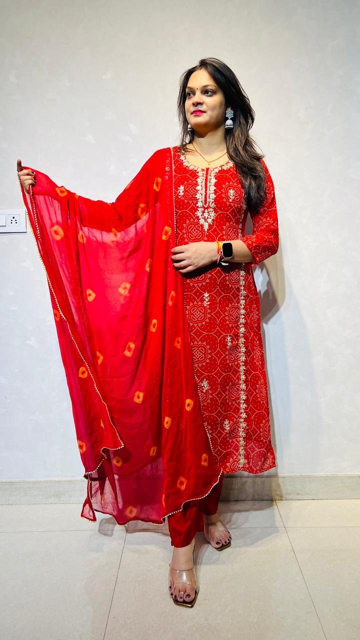 Pure Bandhani Straight Suit