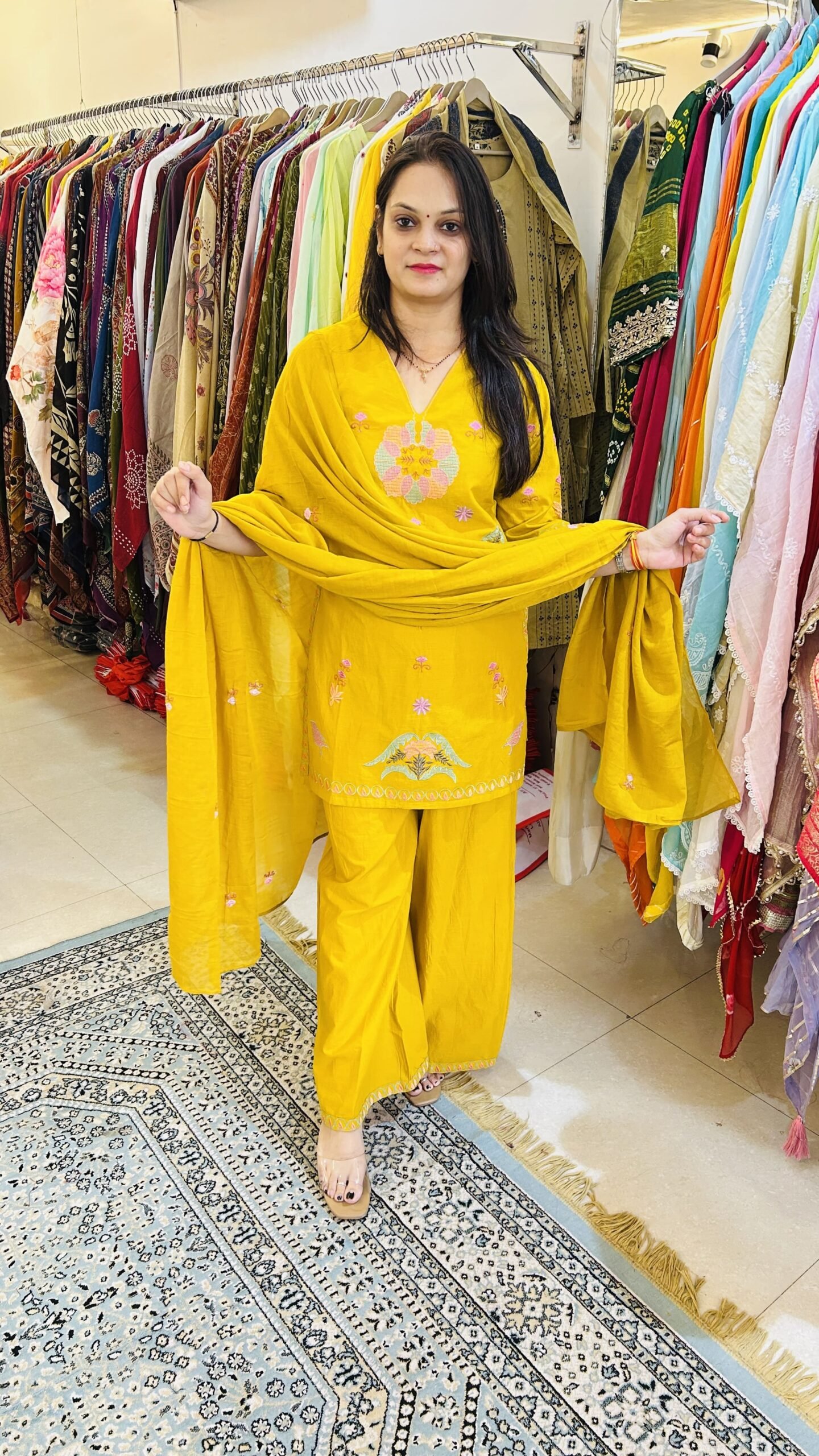 Pure Cotton Embroidery Straight Suit with Palazzo