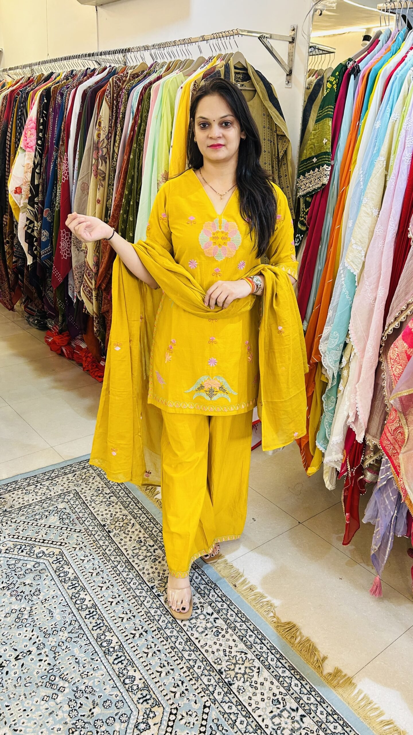 Pure Cotton Embroidery Straight Suit with Palazzo