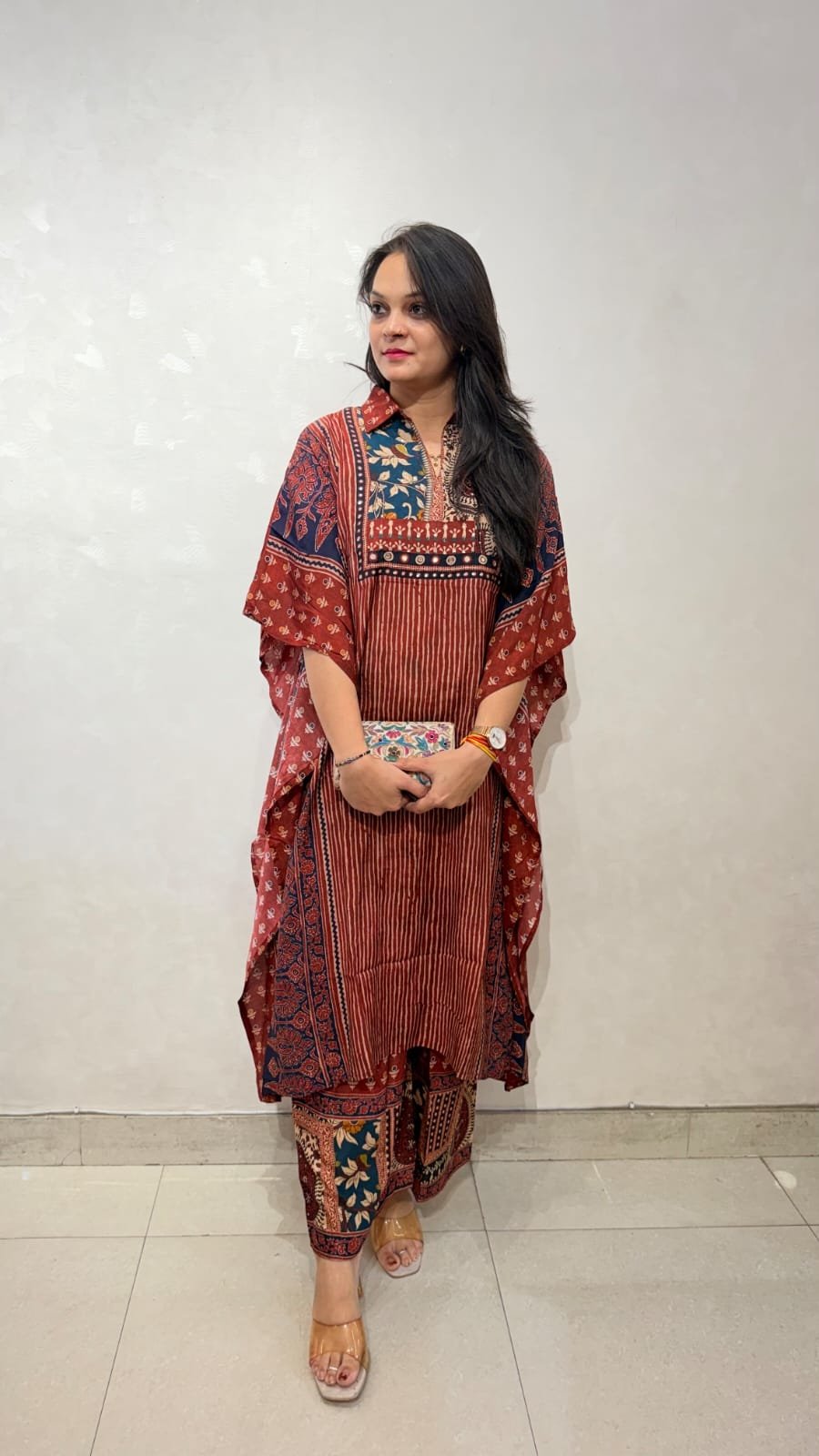 Pure Gaji Silk Ajrakh Print Kaftan