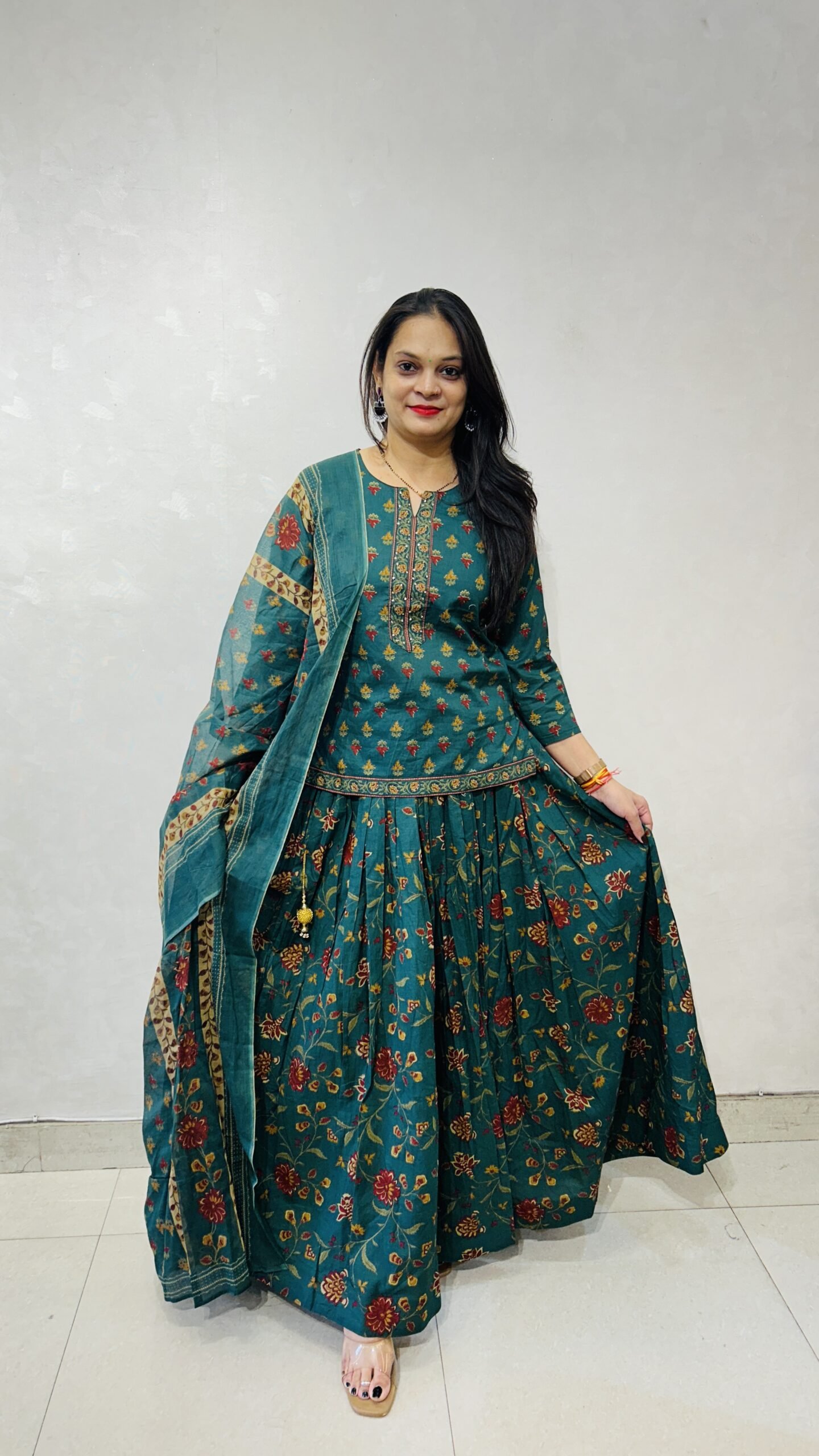 Pure Cotton Short Kurti with Skirt Set