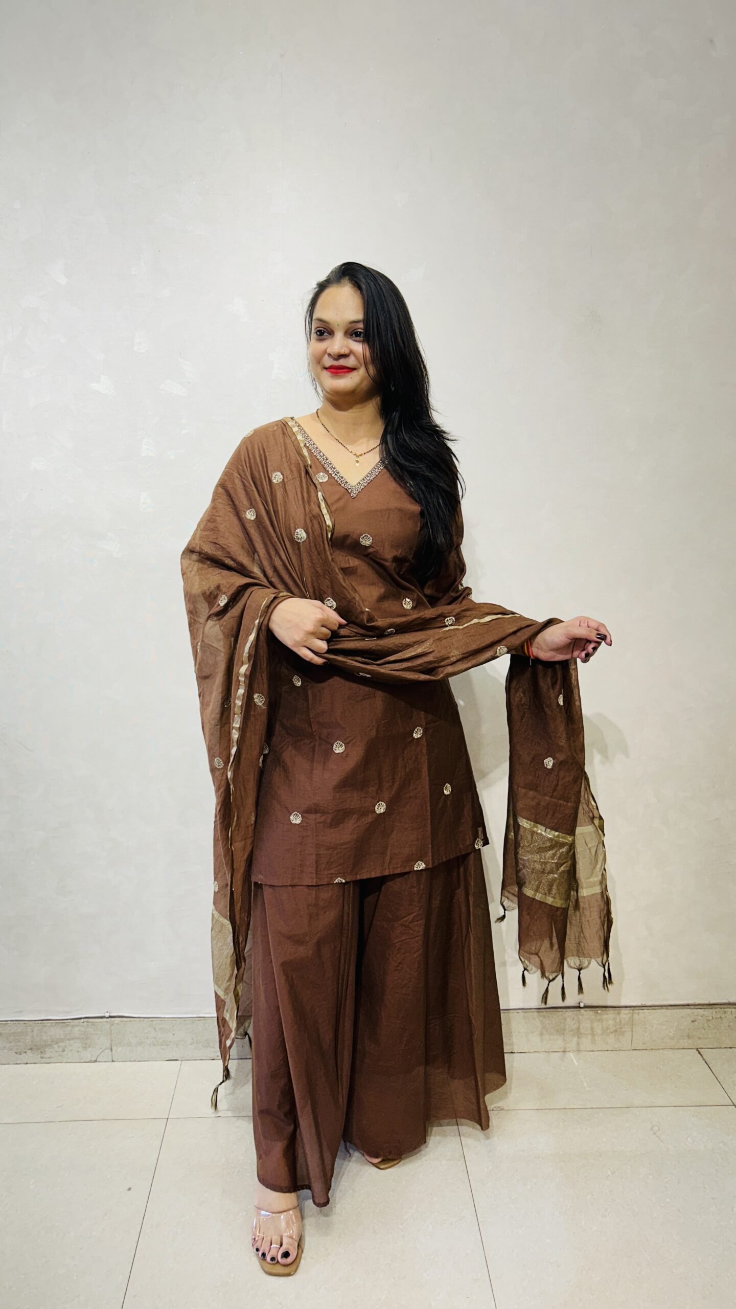 Pure Mal Chanderi Kurti With Palazo Suit